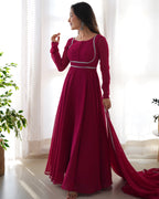 Teeya Creation Black Color Faux Georgette Anarkali Gown With Pants And Dupatta | Grocsy