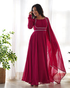Teeya Creation Black Color Faux Georgette Anarkali Gown With Pants And Dupatta | Grocsy