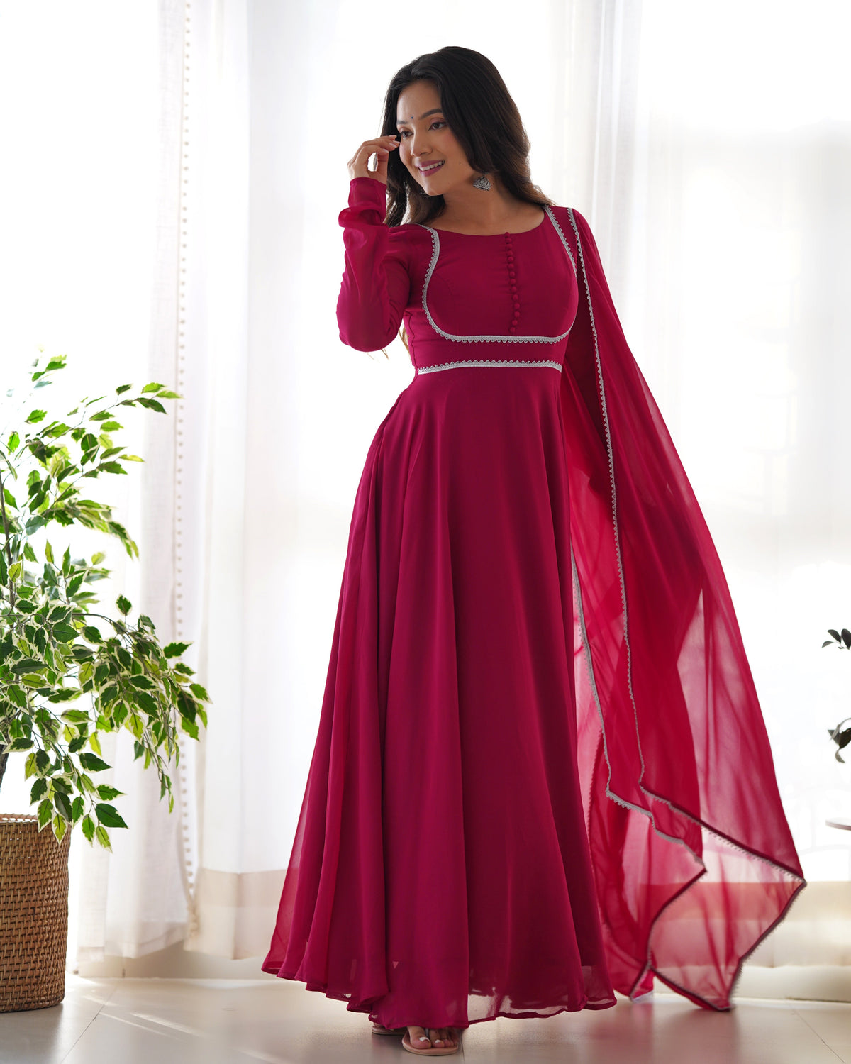 Teeya Creation Black Color Faux Georgette Anarkali Gown With Pants And Dupatta | Grocsy