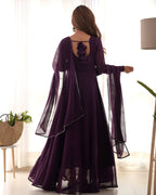 Teeya Creation Wine Color Faux Georgette Anarkali Gown With Pants And Dupatta | Grocsy