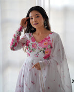 Teeya Creation White Color Digital Print Soft organza Anarkali With Pants And Dupatta | Grocsy