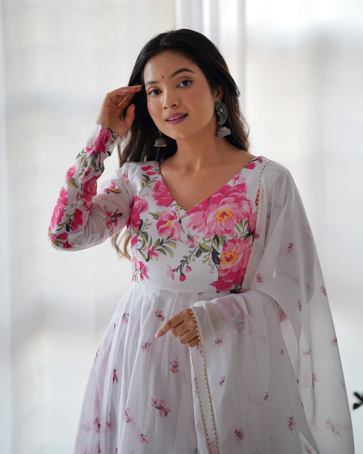 Teeya Creation White Color Digital Print Soft organza Anarkali With Pants And Dupatta | Grocsy