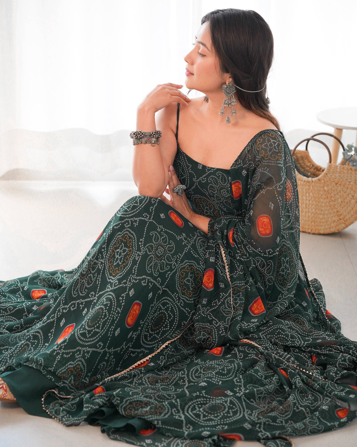 Teeya Creation Green Color Digital Print Soft Chiffon Anarkali With Dupatta | Grocsy