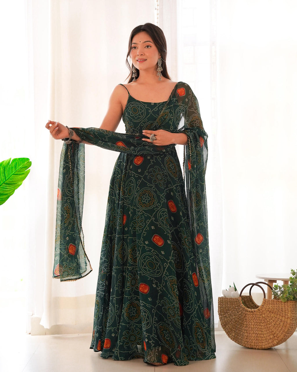 Teeya Creation Green Color Digital Print Soft Chiffon Anarkali With Dupatta | Grocsy