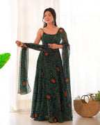 Teeya Creation Green Color Digital Print Soft Chiffon Anarkali With Dupatta | Grocsy