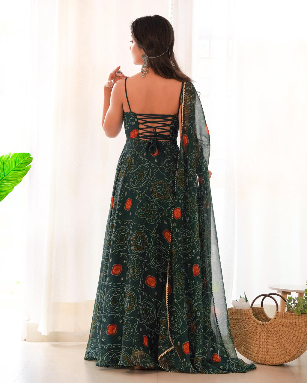 Teeya Creation Green Color Digital Print Soft Chiffon Anarkali With Dupatta | Grocsy