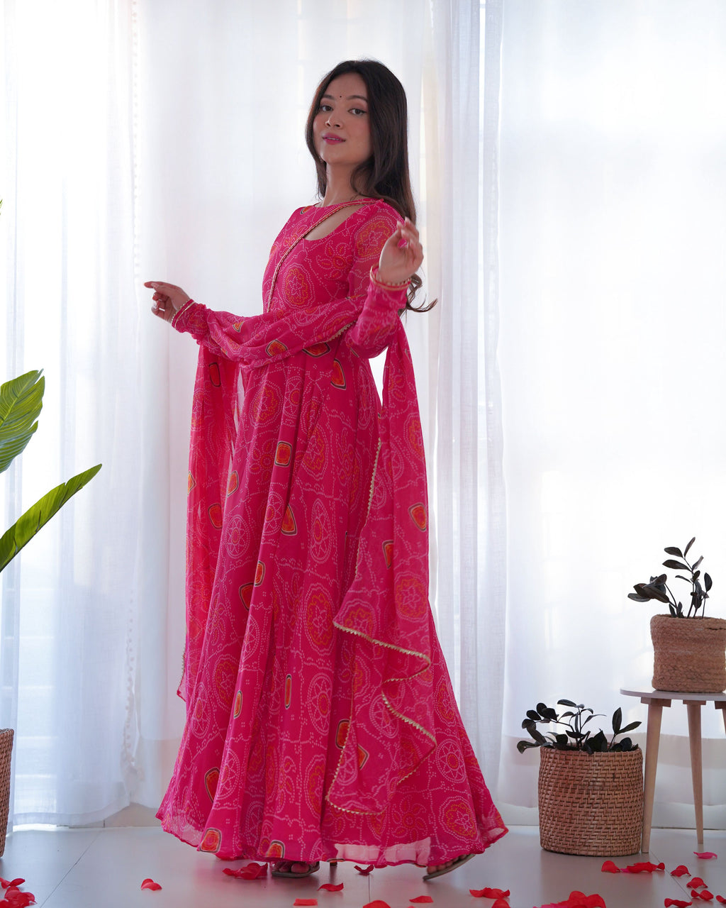 Teeya Creation Green Color Digital Print Soft Chiffon Anarkali With Dupatta | Grocsy