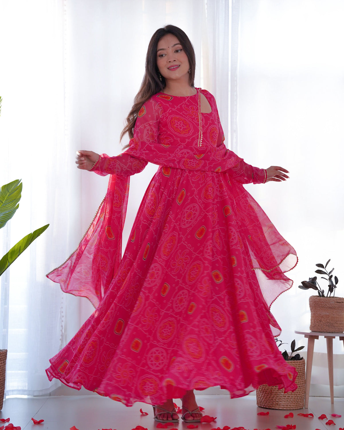 Teeya Creation Green Color Digital Print Soft Chiffon Anarkali With Dupatta | Grocsy
