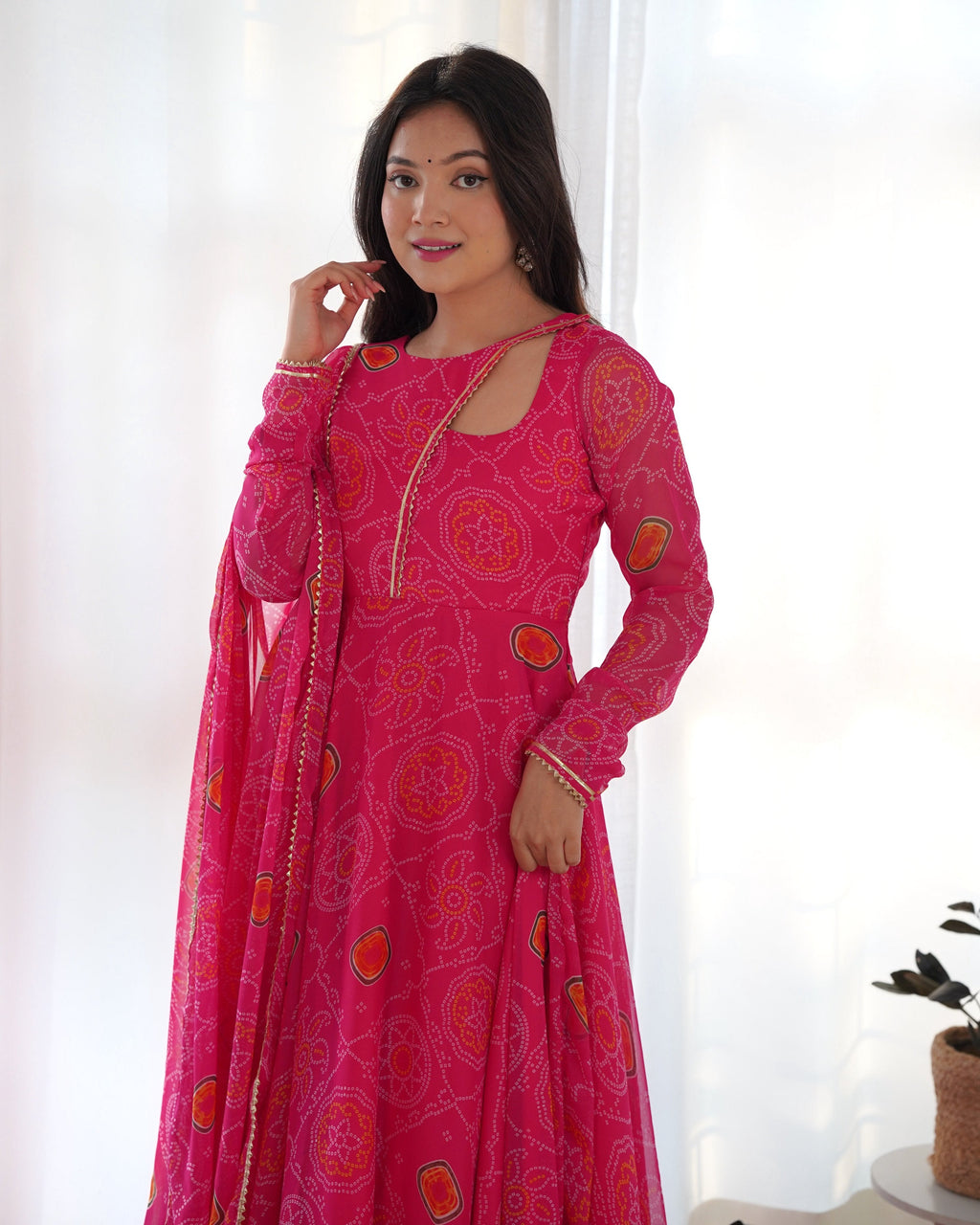 Teeya Creation Green Color Digital Print Soft Chiffon Anarkali With Dupatta | Grocsy