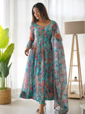 Teeya Creation Multicolor Digital Print Soft organza Anarkali With Pants And Dupatta | Grocsy