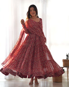 Teeya Creation Multicolor Abstract Print Faux Georgette Anarkali Gown With Pants And Dupatta | Grocsy