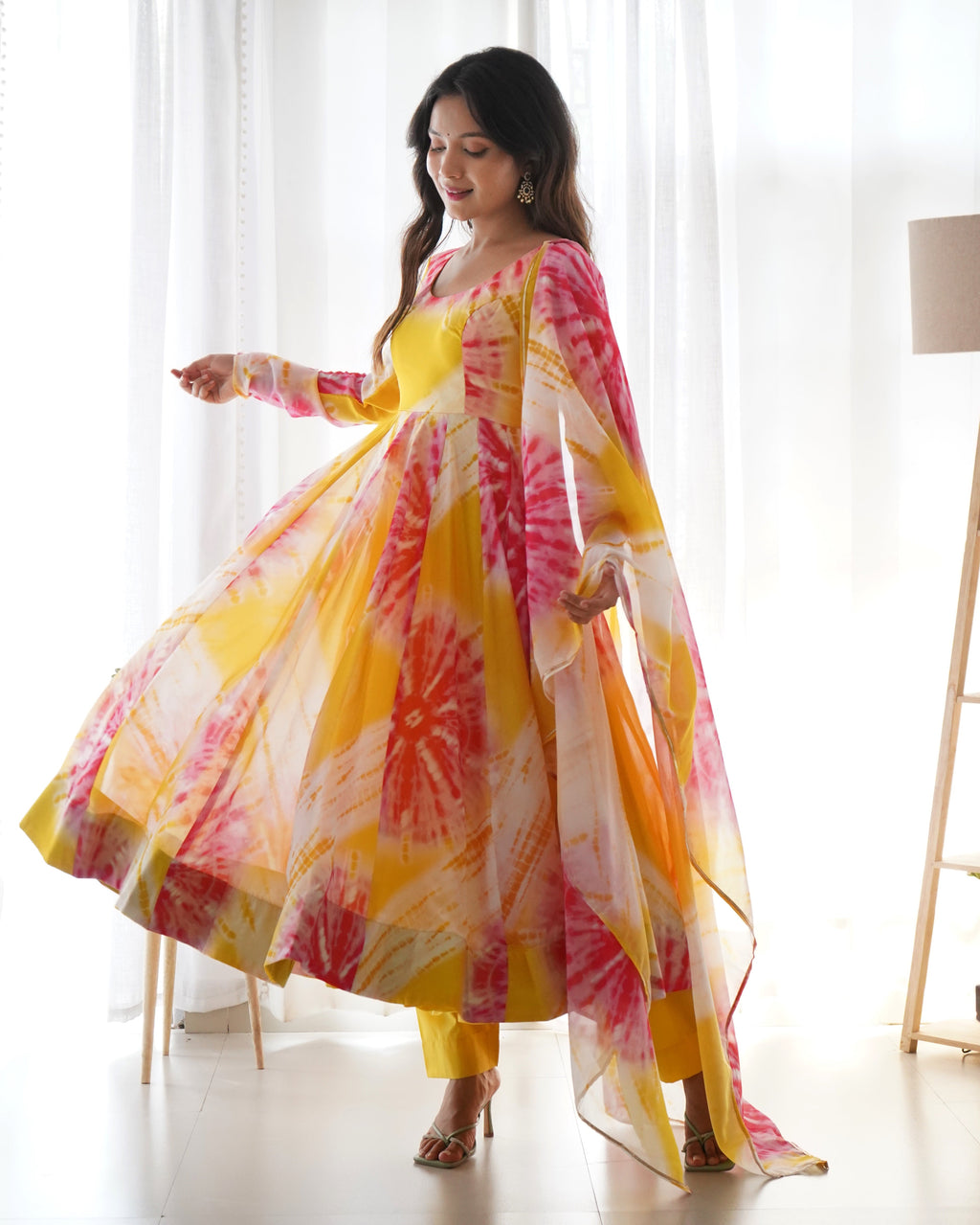 Teeya Creation Multicolor Digital Print Soft organza Anarkali With Pants And Dupatta | Grocsy