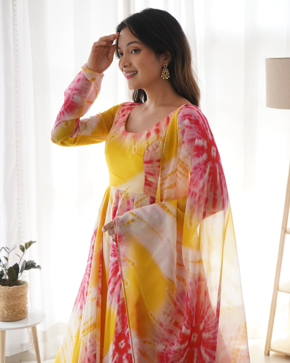 Teeya Creation Multicolor Digital Print Soft organza Anarkali With Pants And Dupatta | Grocsy