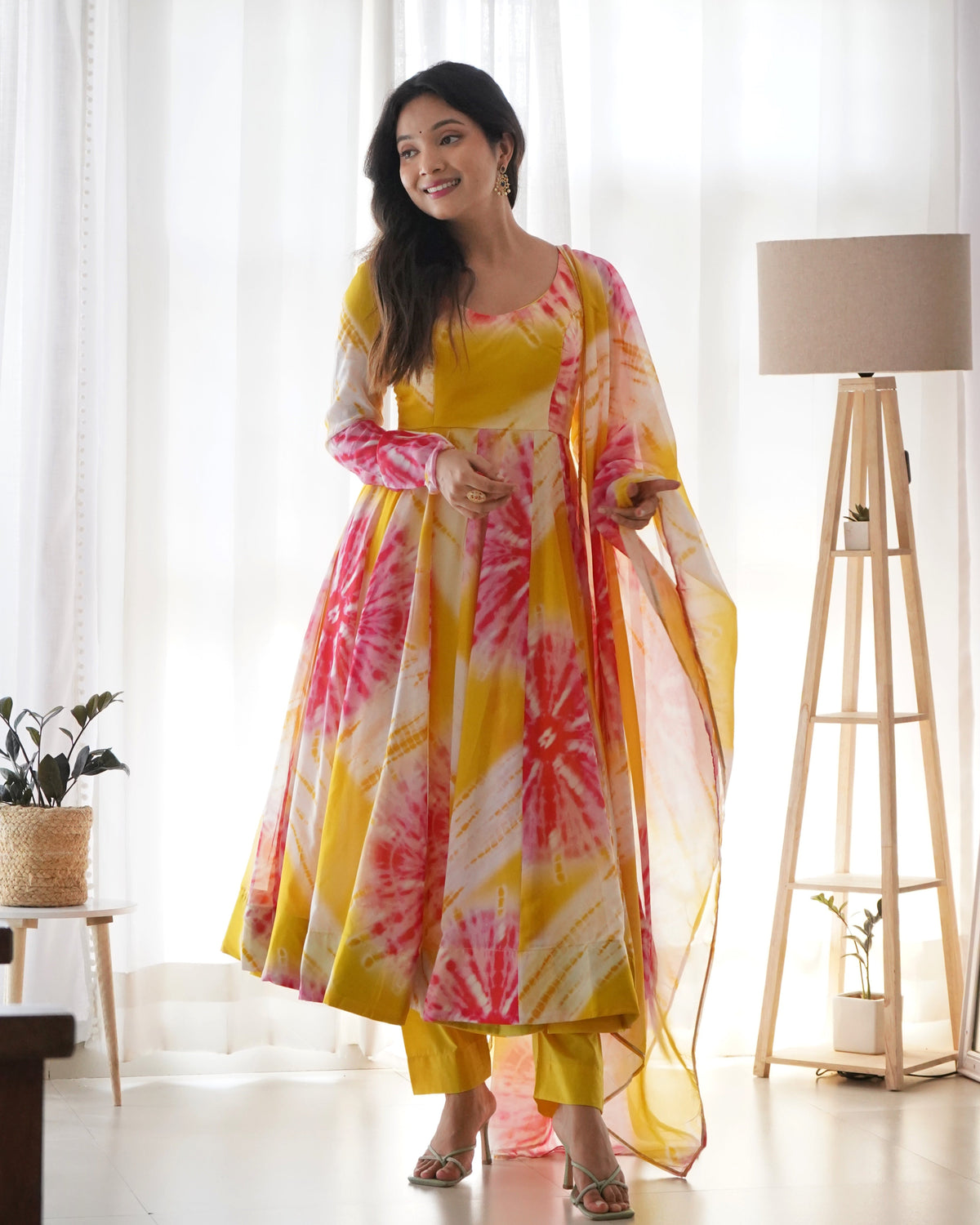 Teeya Creation Multicolor Digital Print Soft organza Anarkali With Pants And Dupatta | Grocsy