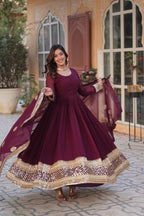 Teeya Creation Maroon Color Faux Georgette Heavy Embroidery Work Fully Stitched Gown | Grocsy