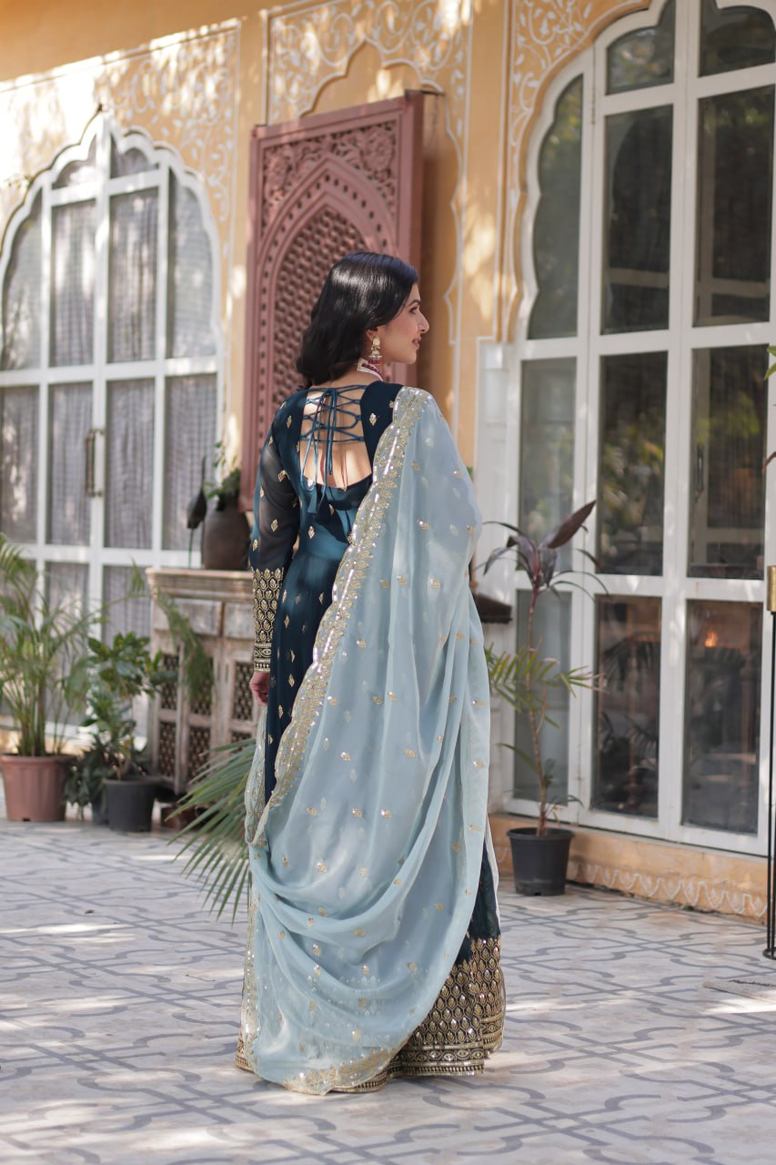Teeya Creation Morpich Color Faux Georgette Heavy Work Fully Stitched Anarkali Gown | Grocsy