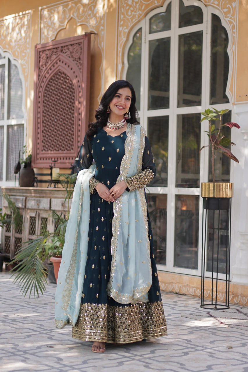 Teeya Creation Morpich Color Faux Georgette Heavy Work Fully Stitched Anarkali Gown | Grocsy