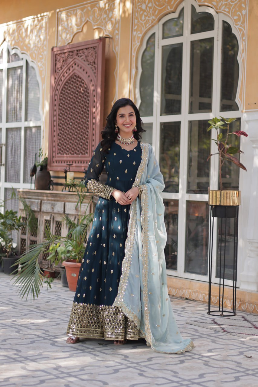 Teeya Creation Morpich Color Faux Georgette Heavy Work Fully Stitched Anarkali Gown | Grocsy