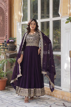 Teeya Creation Purple Color Faux Georgette Heavy Embroidery Work Fully Stitched Gown | Grocsy