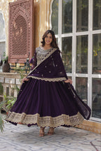 Teeya Creation Purple Color Faux Georgette Heavy Embroidery Work Fully Stitched Gown | Grocsy