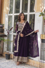 Teeya Creation Purple Color Faux Georgette Heavy Embroidery Work Fully Stitched Gown | Grocsy