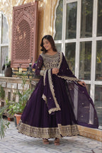 Teeya Creation Purple Color Faux Georgette Heavy Embroidery Work Fully Stitched Gown | Grocsy