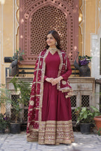 Teeya Creation Maroon Color Stra Georgette Heavy Embroidery Work Fully Stitched Gown | Grocsy