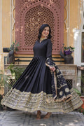 Teeya Creation Black Color Stra Georgette Heavy Embroidery Work Fully Stitched Gown | Grocsy