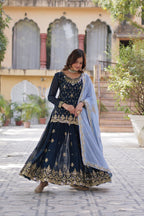 Teeya Creation Blue Color Faux georgette Heavy Embroidery Work Fully Stitched Palazzo | Grocsy