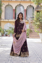 Teeya Creation Wine Color Faux georgette Heavy Embroidery Work Fully Stitched Palazzo | Grocsy