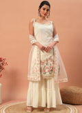 Teeya Creation Cream Color Faux georgette Heavy Embroidery Work Fully Stitched Sharara Set | Grocsy