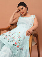 Teeya Creation Sky Color Faux georgette Heavy Embroidery Work Fully Stitched Sharara Set | Grocsy