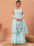 Teeya Creation Sky Color Faux georgette Heavy Embroidery Work Fully Stitched Sharara Set | Grocsy