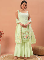 Teeya Creation Pista Color Faux georgette Heavy Embroidery Work Fully Stitched Sharara Set | Grocsy