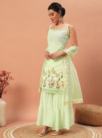 Teeya Creation Pista Color Faux georgette Heavy Embroidery Work Fully Stitched Sharara Set | Grocsy