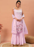Teeya Creation Pink Color Faux georgette Heavy Embroidery Work Fully Stitched Sharara Set | Grocsy