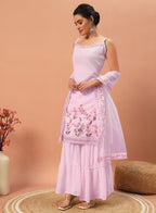 Teeya Creation Pink Color Faux georgette Heavy Embroidery Work Fully Stitched Sharara Set | Grocsy
