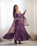 Teeya Creation Violet Color Pure Roman Silk Chanderi Fully Flared Anarkali Gown | Grocsy