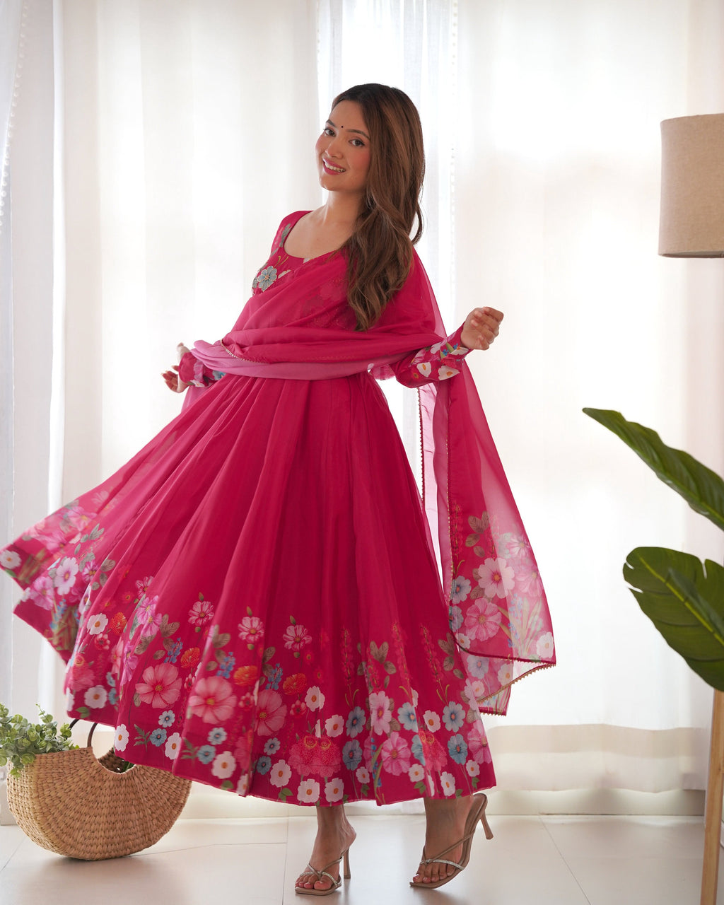 Teeya Creation Multi Color Pure Soft organza Silk Digital Printed Anrakaly Gown | Grocsy