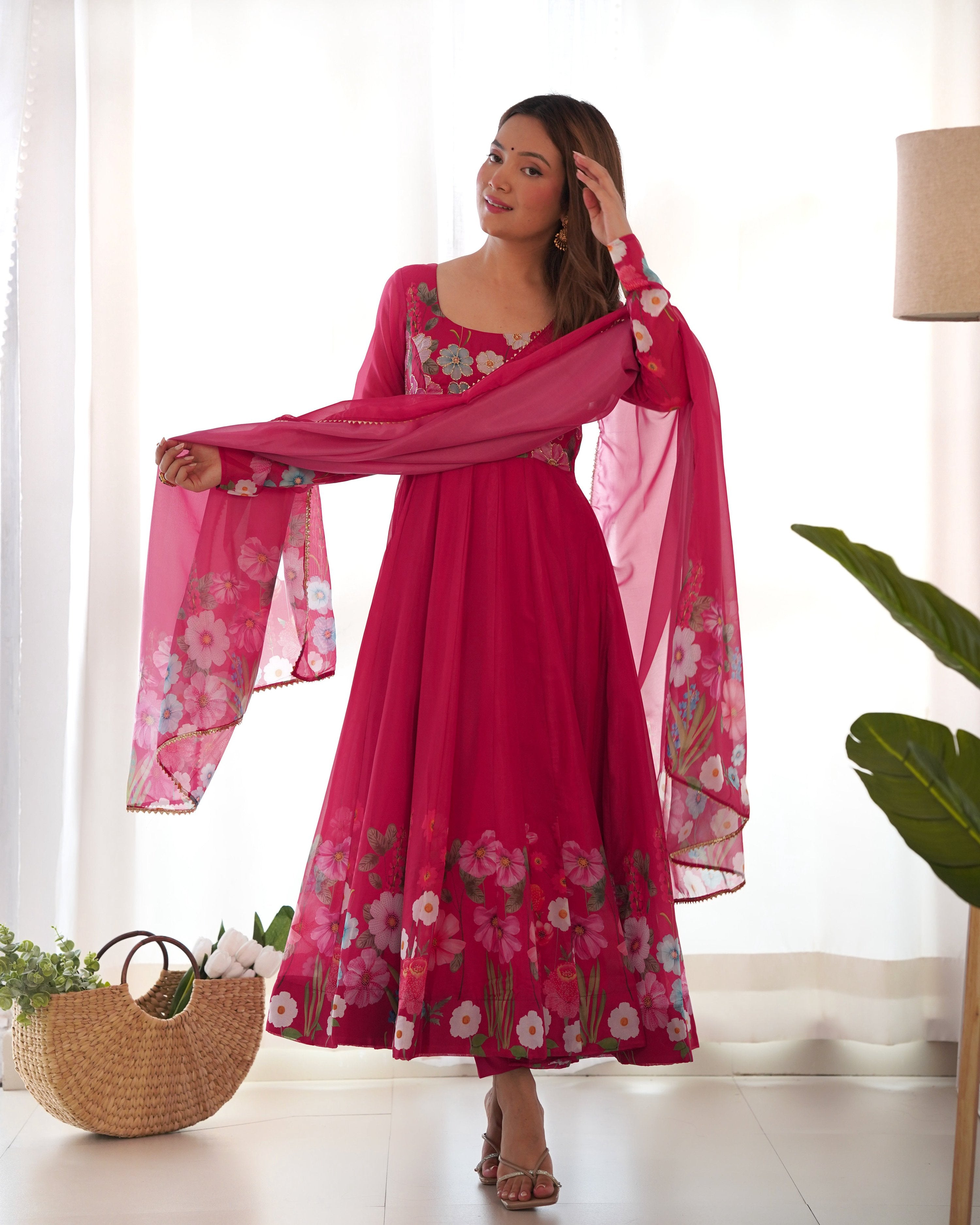 Teeya Creation Multi Color Pure Soft organza Silk Digital Printed Anrakaly Gown | Grocsy