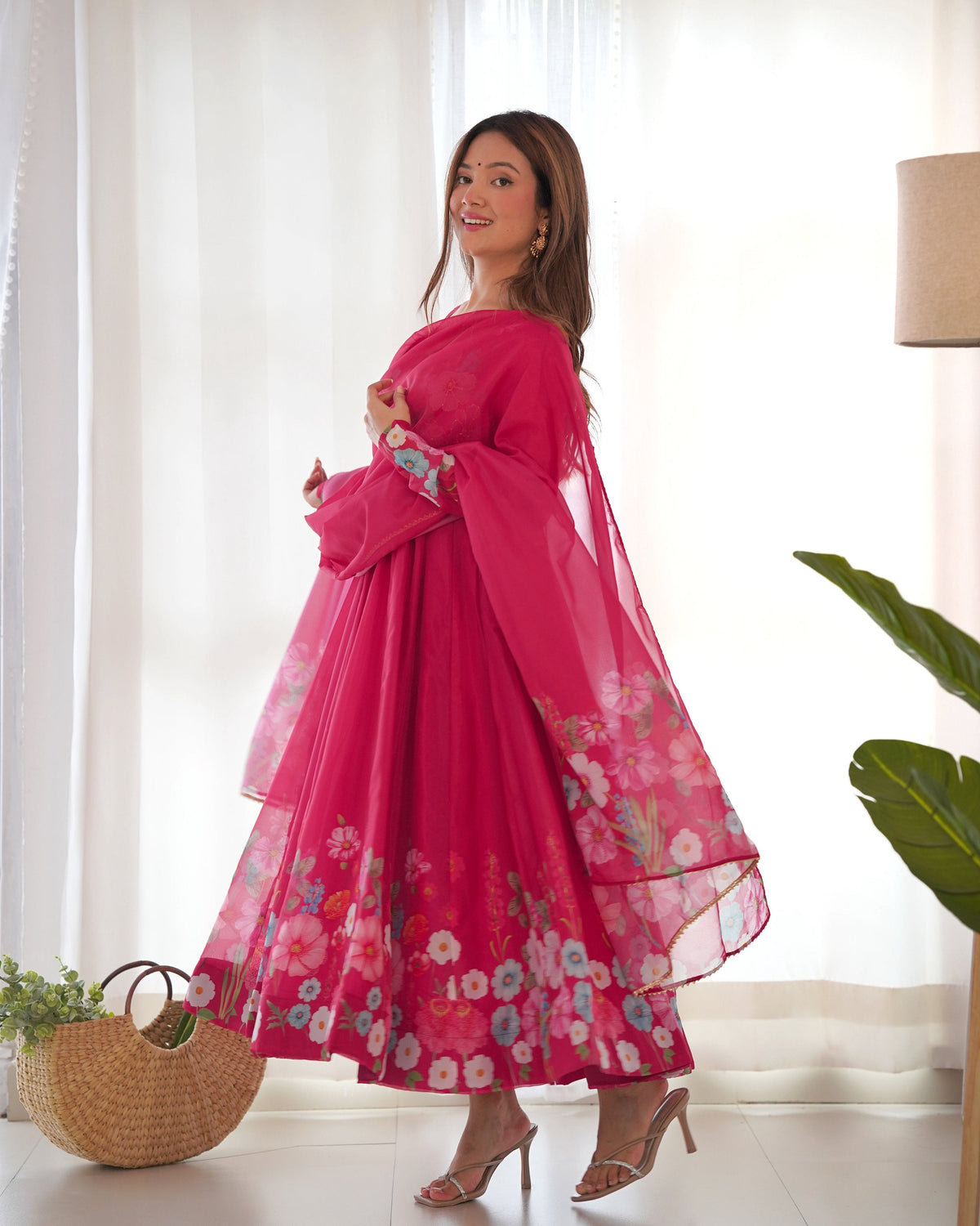 Teeya Creation Multi Color Pure Soft organza Silk Digital Printed Anrakaly Gown | Grocsy