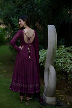 Teeya Creation Wine Color Georgette Fabric Heavy Embroidery Work Fully Stitched Gown | Grocsy