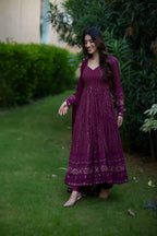 Teeya Creation Wine Color Georgette Fabric Heavy Embroidery Work Fully Stitched Gown | Grocsy