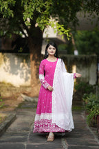 Teeya Creation Pink Color Georgette Fabric Heavy Embroidery Work Fully Stitched Gown | Grocsy