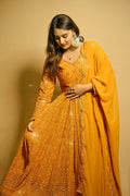Teeya Creation Yellow Color Georgette Fabric Heavy Embroidery Work Fully Stitched Gown | Grocsy