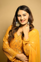 Teeya Creation Yellow Color Georgette Fabric Heavy Embroidery Work Fully Stitched Gown | Grocsy