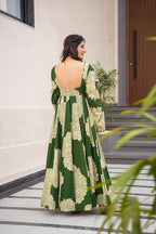 Teeya Creation Mahendi Green Color Muslin Silk Digital Printed Anarkali gown | Grocsy