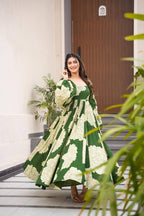 Teeya Creation Mahendi Green Color Muslin Silk Digital Printed Anarkali gown | Grocsy