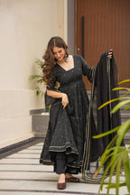 Teeya Creation Black Color Muslin Silk Digital Printed Anarkali gown | Grocsy