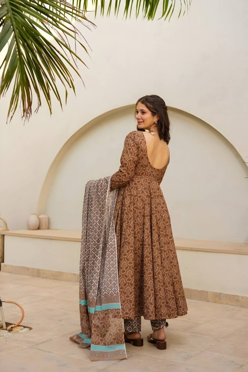 Teeya Creation Multi Green Color Muslin Silk Digital Printed Anarkali gown | Grocsy